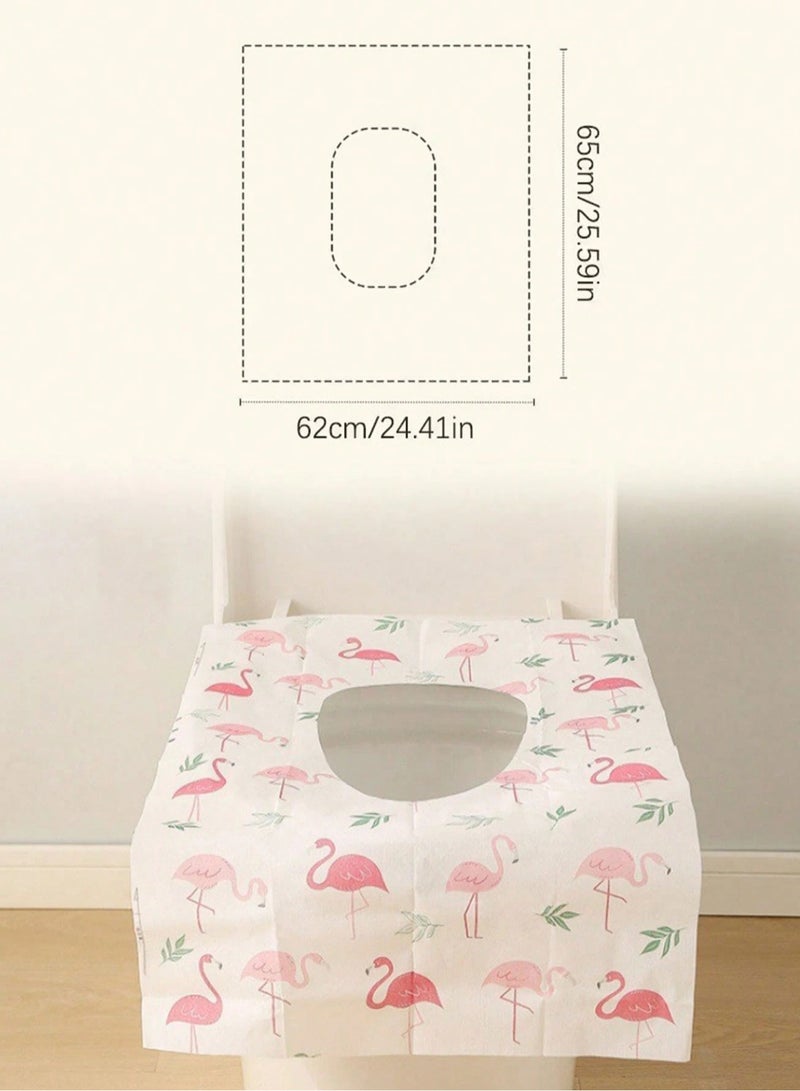 Fasola Disposable Toilet Seat Covers, 5 Pcs Toilet Seat Covers, Waterproof Non-woven PE Film Disposable Toilet Mat, Extra Large Full Coverage Toilet Cover Travel Toilet Paper Covers Public Restroom Essentials for Adults and Kids (Flamingo Print) - Image 2